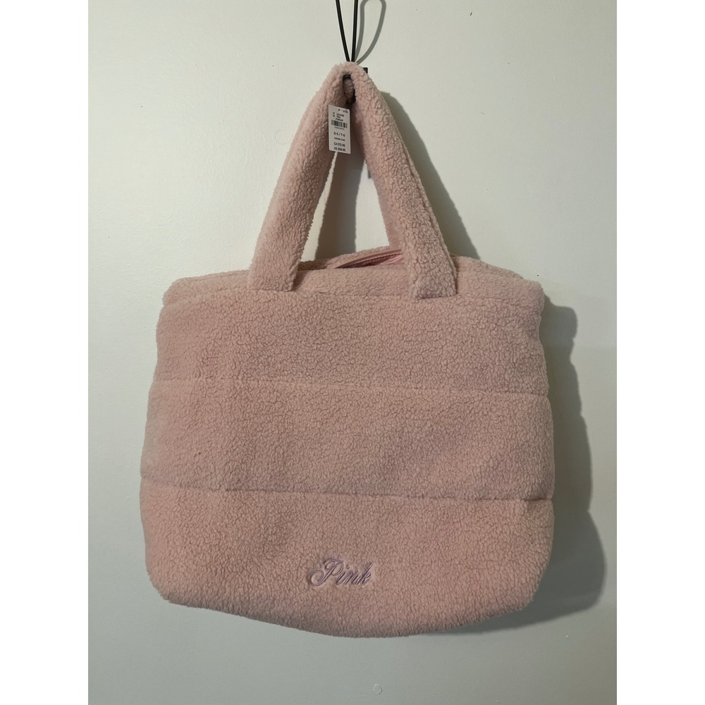 Victorias Secret PINK Sherpa Puffer Tote Bag Pink Fleece Quilted Zip 27160240